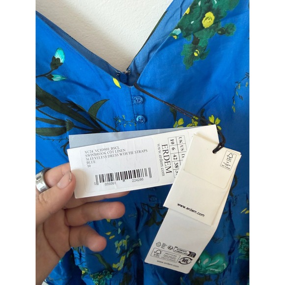 Erdem Cotton-Linen Floral Strappy Mini Dress – Blue – Size US 6 – NWT - Picture 5 of 6